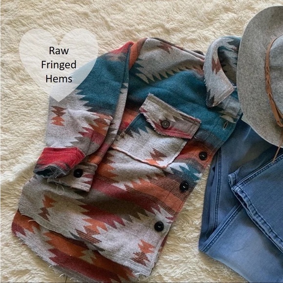 Aztec shacket women oversized jacket cardigan button front - Picture 7 of 7